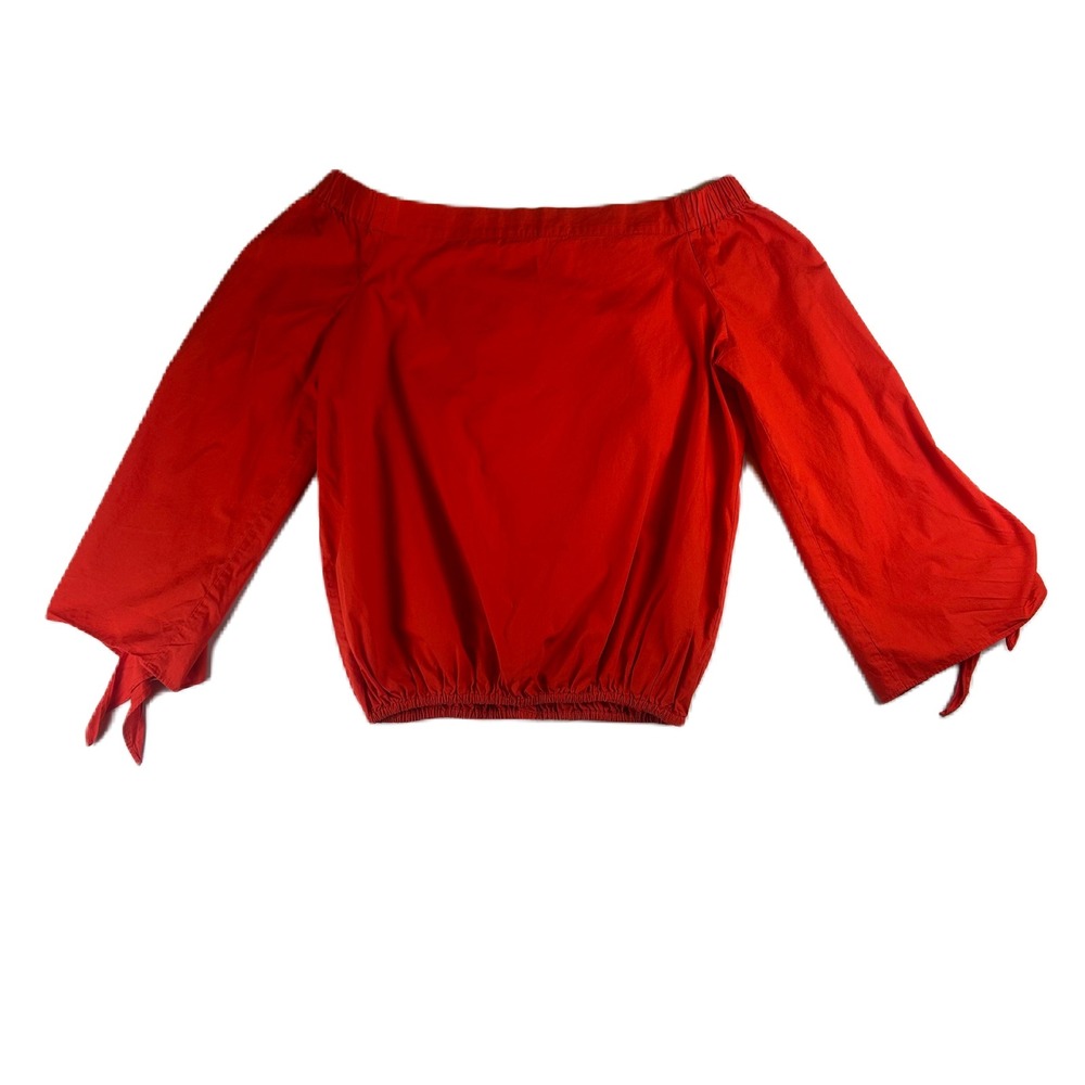 Free People Red Off the Shoulder Blouse Split Tie Cuff Top Womens Large